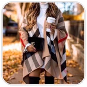 Multi-color Plaid Ponco/Cape Wrap